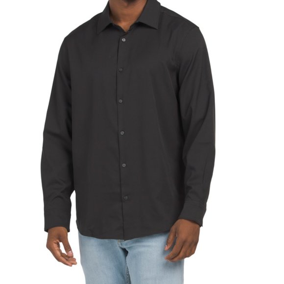 PERRY ELLIS Black Long Sleeve Solid Performance Total Stretch Shirt - Picture 1 of 2